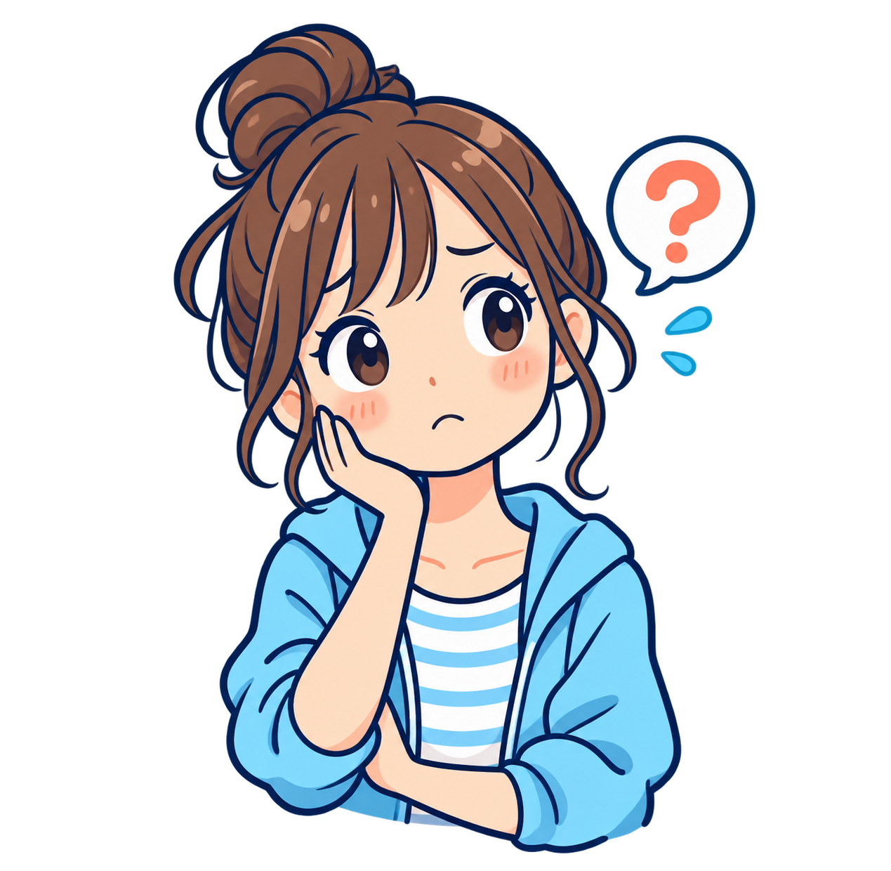 不安そうに考える女の子のイラスト